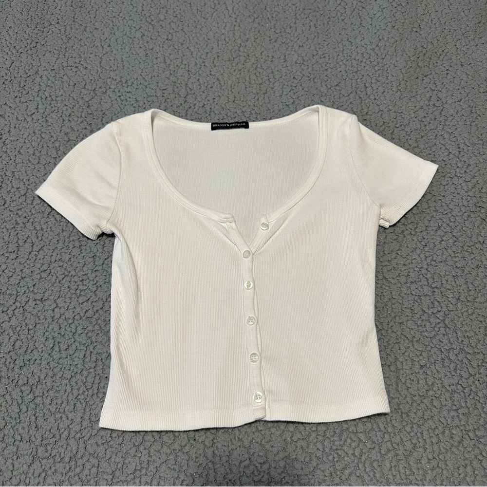 White Ribbed Brandy Melville Shirt with Buttons